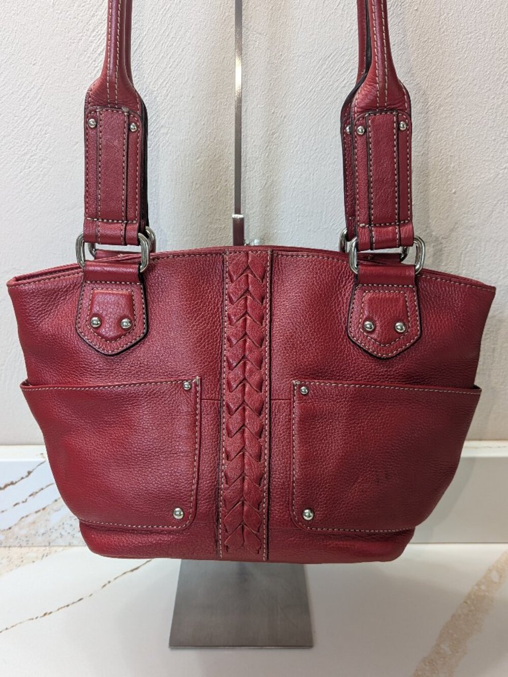 Tignanello red leather shoulder bag. EUC!